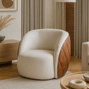 Ver imagem 1 de Poltrona Decorativa Fixa 87cm Hermon Courino Caramelo | Boucle Suave Off White - Sallar Home