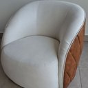 Ver imagem 6 de Poltrona Decorativa Fixa 87cm Hermon Courino Caramelo | Boucle Suave Off White - Sallar Home