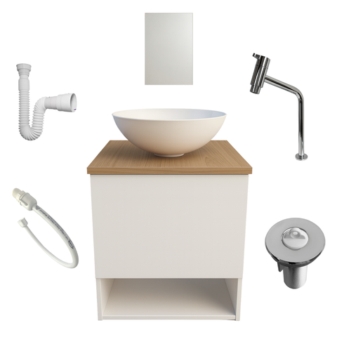 Kit Gabinete Banheiro Amadeirado Cuba Espelho Torneira Cromada Valvula Sifão Engate Lavabo Completo