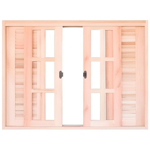 Janela de Correr 6 Folhas Veneziana de Madeira Eucalipto Reto Batentes de 14 cm - 2.00 L X 1.20 a