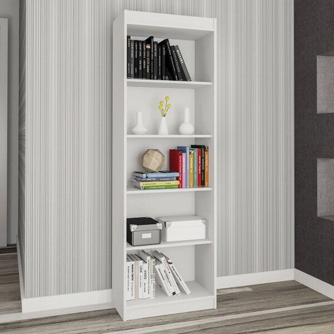 Estante para Livros 177 Cm Sala Escritório Multiuso 4 Prateleiras Sapiranga MDP Branco - ClickLar