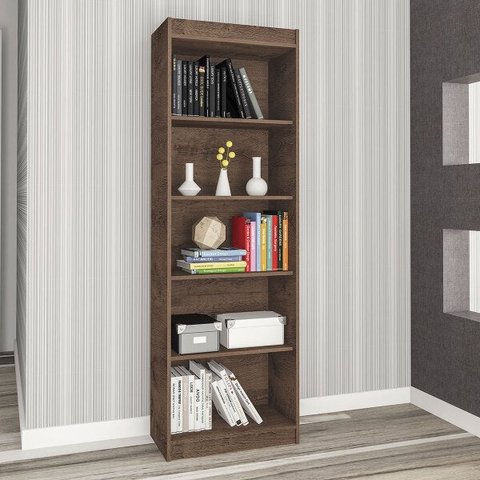 Estante para Livros 177 Cm Sala Escritório Multiuso 4 Prateleiras Sapiranga MDP Mocaccino - ClickLar