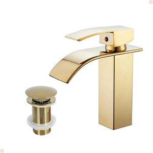 Kit Torneira para Banheiro Monocomando Cascata Baixa Dourada com Válvula Ralo Click-up Luxo Dourada