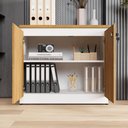 Ver mais imagens de Armário Baixo para Escritório e Home Office 2 Portas 1 Prateleira MDP 80cm Macadâmia com Branco