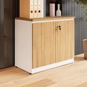 Ver imagem 1 de Armário Baixo para Escritório e Home Office 2 Portas 1 Prateleira MDP 80cm Macadâmia com Branco