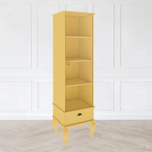 Estante Cristaleira Clássica Sala 45cm 1 Porta Pés Luiz XV Madeira Mdp Amarelo - Clicklar
