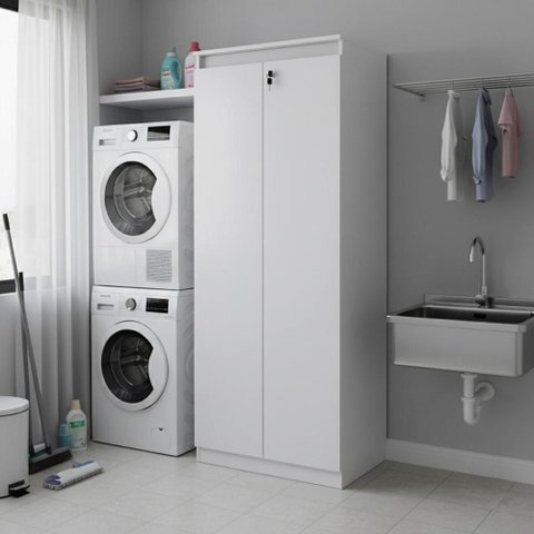 Armário Multiuso Lavanderia com 2 Portas Chave 60cm Multimóveis Cr30050 Branco