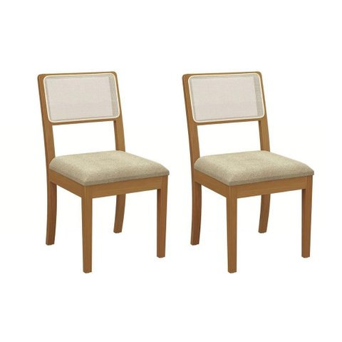 Kit 2 Cadeiras Sala Jantar Lola 2cmm001ca Premium Madeira Maciça 2 Un Carvalho/boucle Bege Fendi/
