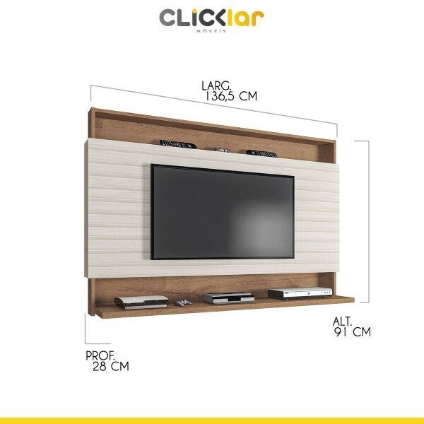 Painel para TV até 50 Polegadas 136cm Ripado Sala Quarto Madri 3D Canelato Off White - Clicklar - 4