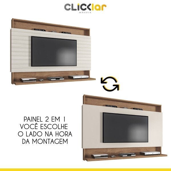 Painel para TV até 50 Polegadas 136cm Ripado Sala Quarto Madri 3D Canelato Off White - Clicklar - 3