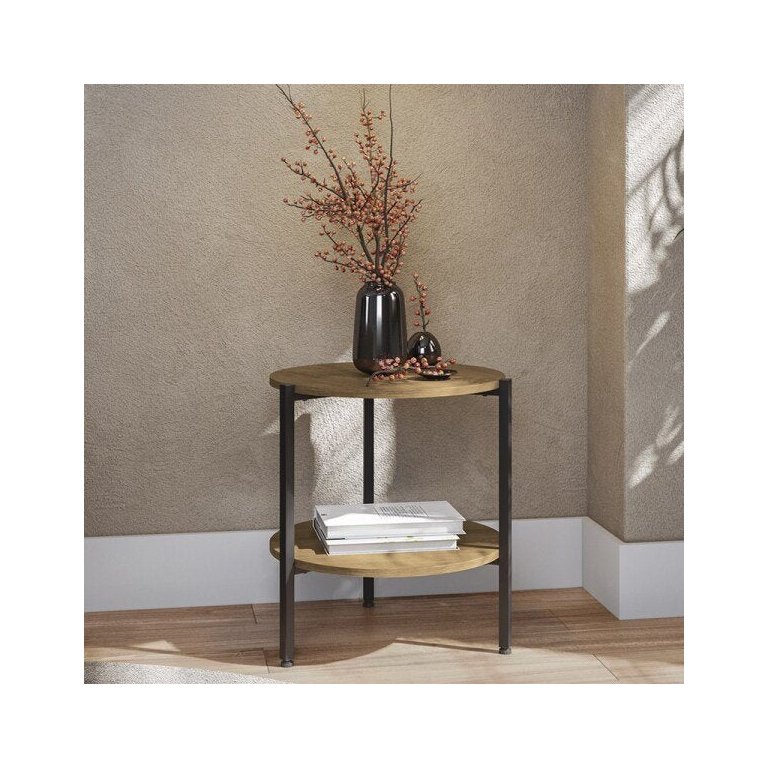 Mesa de Centro Lateral Redonda Estilo Industrial Freijo Kapesberg