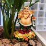 Estátua Buda Chinês Sorridente Riqueza com Saco de Ouro Moedas 24cm - 3