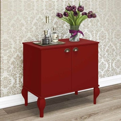 Aparador Balcão Gabinete Retrô 80cm 2 Portas Pés Luiz xv Madeira MDP Vermelho - Clicklar