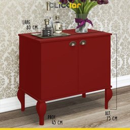 Aparador Balcão Gabinete Retrô 80cm 2 Portas Pés Luiz xv Madeira MDP Vermelho - Clicklar - 2