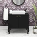 Ver imagem 1 de Gabinete Balcão Aparador Retrô 80cm 2 Portas Pés Luiz xv Madeira MDP Preto - Clicklar
