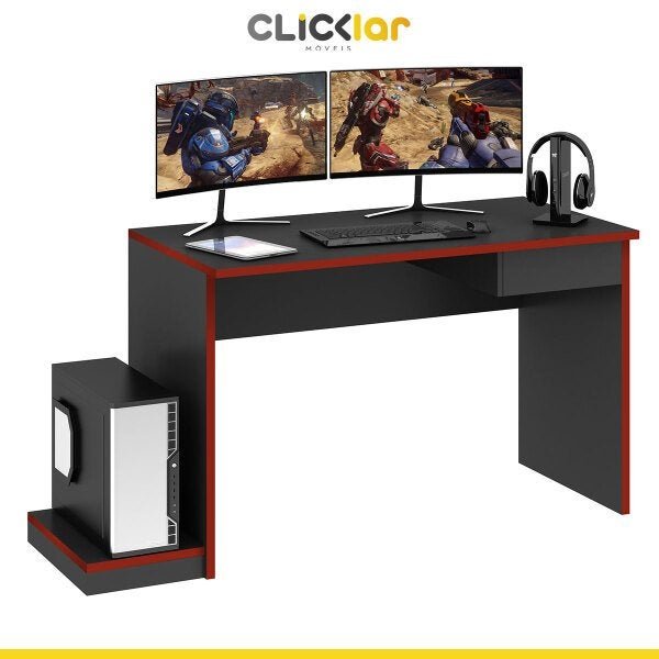 Mesa Gamer Escrivaninha para Computador 120cm Suporte CPU Escritório 1 Gavetas Mdp Grafite - Clicklar - 2