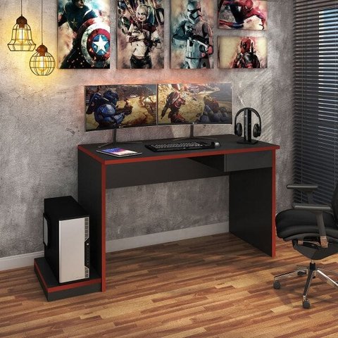 Mesa Gamer Escrivaninha para Computador 120cm Suporte CPU Escritório 1 Gavetas Mdp Grafite - Clicklar