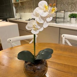 Orquídea Toque Real Branca Artificial Arranjo no Vaso Transparente Flores Permanentes - 2