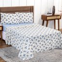 Ver imagem 1 de Jogo de Lençol Casal Padrão 4 Peças 100% Algodão Floral Azul