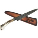 Ver imagem 1 de Faca Aço Damasco Artesanal 11' Cabo Chifre Roseta de Cervo 6mm Integral Churrasco