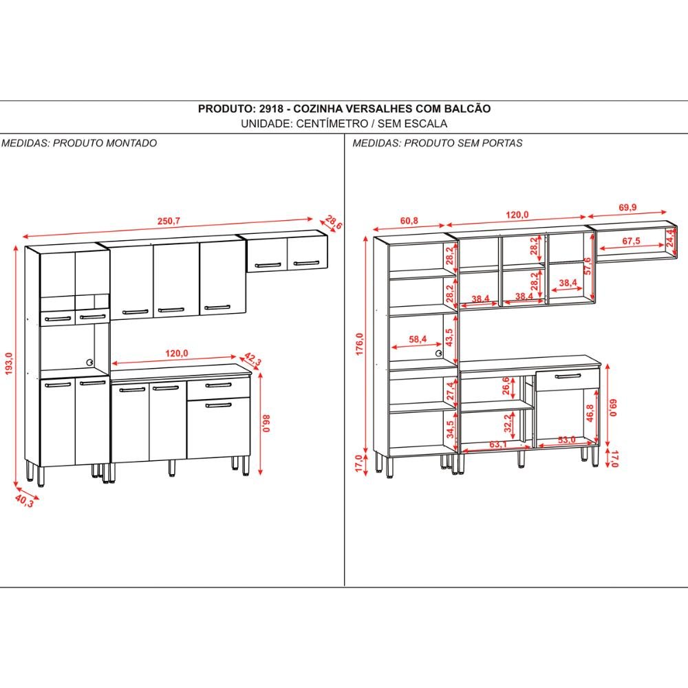 Cozinha Completa Compacta 12 Portas e 1 Gaveta Freijó Supremo Versalhes Kits Paraná - 6