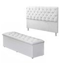 Ver imagem 1 de Cabeceira Mais Calçadeira Baú Casal Queen 160cm Para Cama Box Sofia Corino Branco