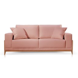 Sofá 3 Lugares Almofada Solta Base Madeira Veludo Rosa Bellagio 2.10m - 2
