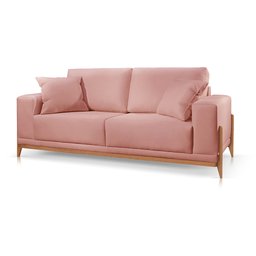 Sofá 3 Lugares Almofada Solta Base Madeira Veludo Rosa Bellagio 2.10m - 1