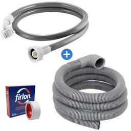 Mangueira Entrada + Saida Água Máquina De Lavar Universal 1,2m Metros Cinza + Fita Veda Rosca - 1