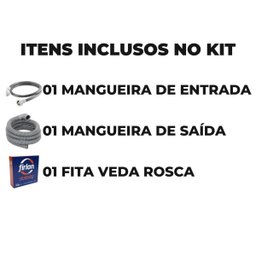 Mangueira Entrada + Saida Água Máquina De Lavar Universal 1,2m Metros Cinza + Fita Veda Rosca - 2