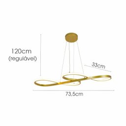 Luminária Moderna Dourado Unlimited 73,5x33 36w Anel Luz Led - 3 Luminária Moderna Dourado Unlimited 73,5x33 36w Anel Luz Led - 3