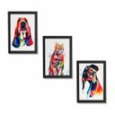 Ver imagem 1 de Kit 3 Quadros Moldura Preta Cachorro Gato Colorido 20x30cm