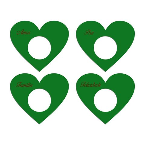 Porta Guardanapo Coração Desejos Kit 4 Peças 7,5cmx6,5cm - Cria Arte Laser Verde