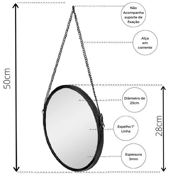 Espelho Adnet com Alça Corrente de Metal 20cm - 3