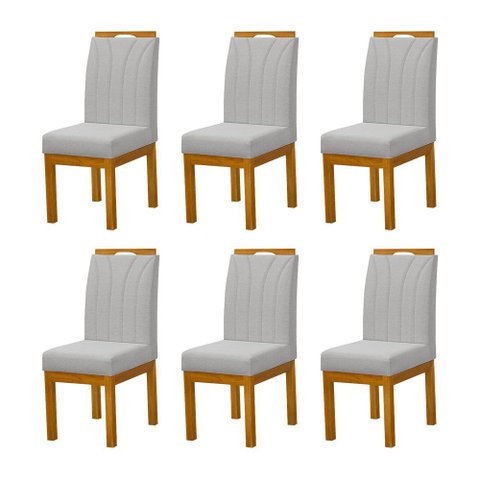 Kit 6 Cadeiras Blend Design Estofado Pés Madeira Maciça Sala de Jantar Contemporânea Premium - Cinza