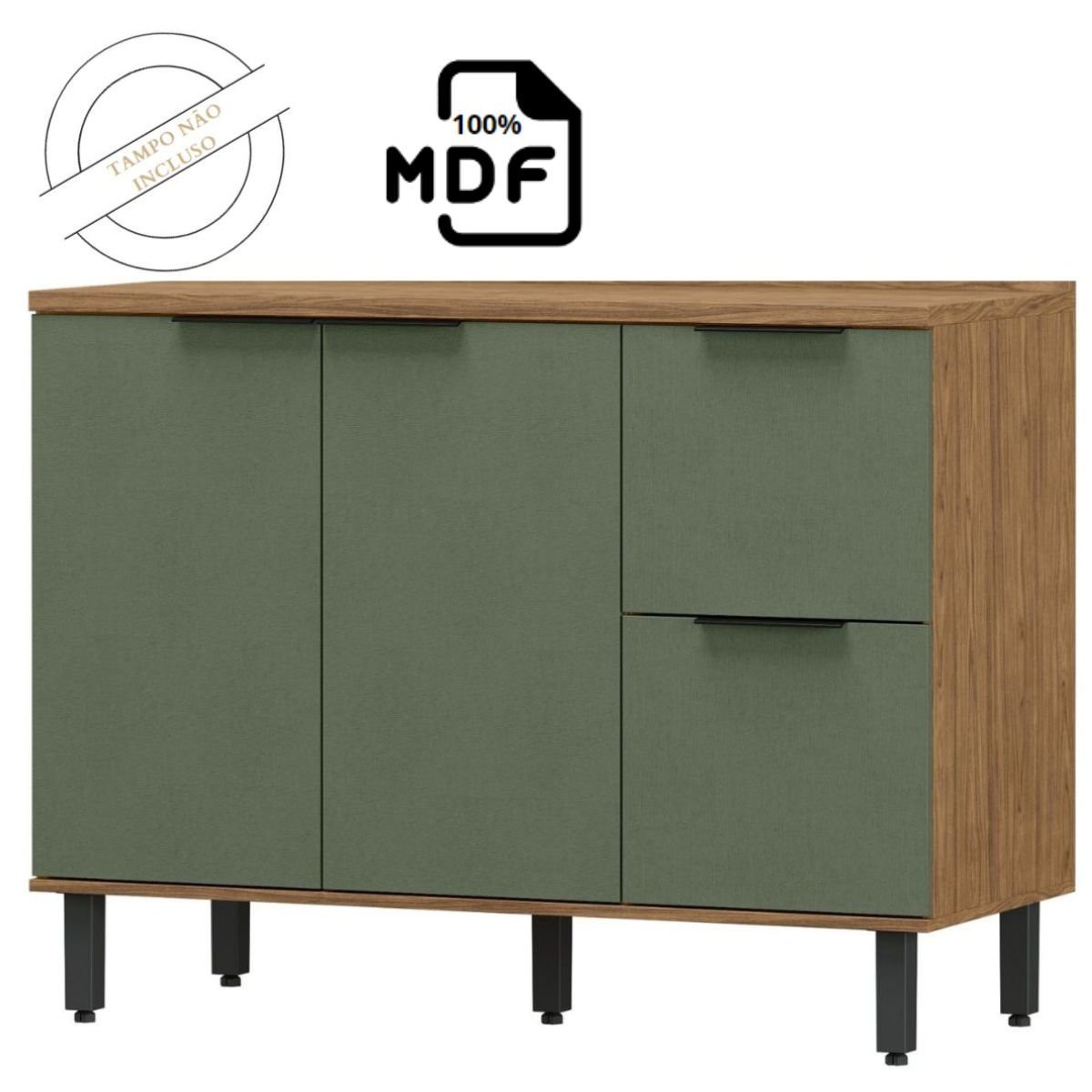 Cozinha Modulada Completa MDF 5 Peças Lombardia com Porta de Vidro - cor Freijó Jade - 9