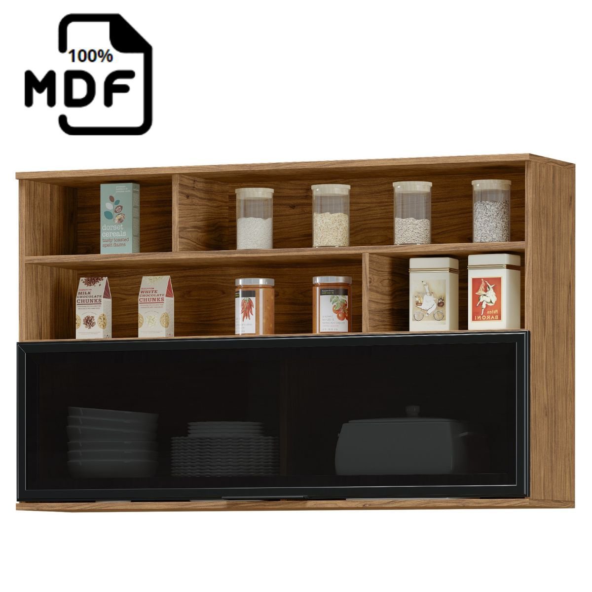 Cozinha Modulada Completa MDF 5 Peças Lombardia com Porta de Vidro - cor Freijó Jade - 8
