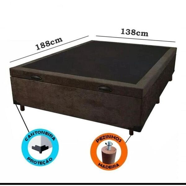 Cama Box Baú Casal Luxo 138x188 com Pistão A Gás Suede Marrom - 3