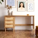 Ver imagem 1 de Escrivaninha em Madeira Maciça 3 Gavetas Rattan 150cm Magna CabeCasa MadeiraOriginals Bege/Mel