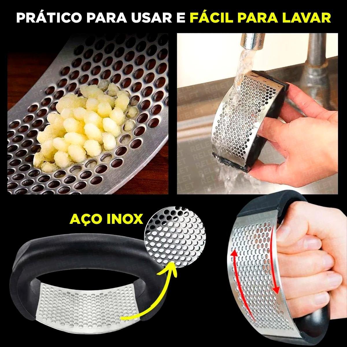 Espremedor Triturador Amassador de Alho Moedor Inox Cozinha - 6