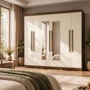 Ver imagem 1 de Guarda Roupa Casal Roupeiro 6 Portas 2 Gav Espelho Quarto Imbuia Champanhe