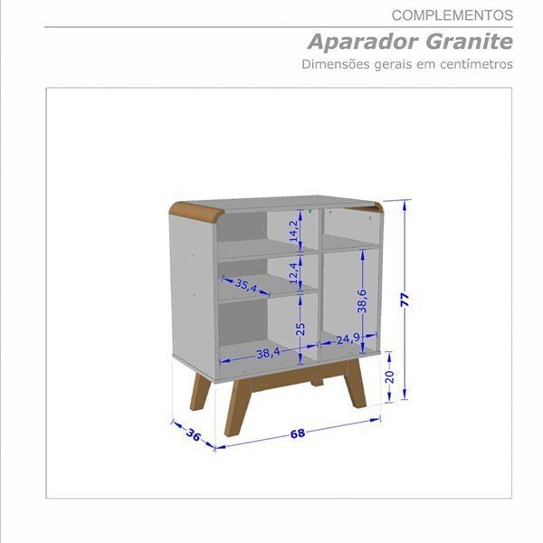 Aparador Café Bar Sala Granite Pes em Madeira Maciça Macica - 4