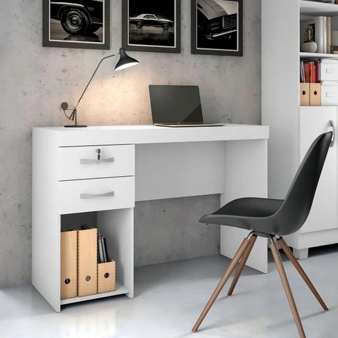 Mesa para Escritorio Escrivaninha 2 Gavetas com Chave 120cm Branca - JCM