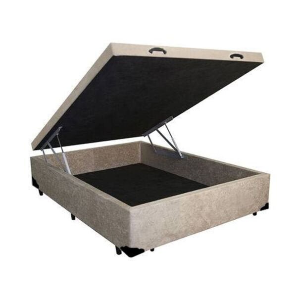 Cama Box Baú Casal Luxo 138x188 com Pistão A Gás Suede Bege - 1