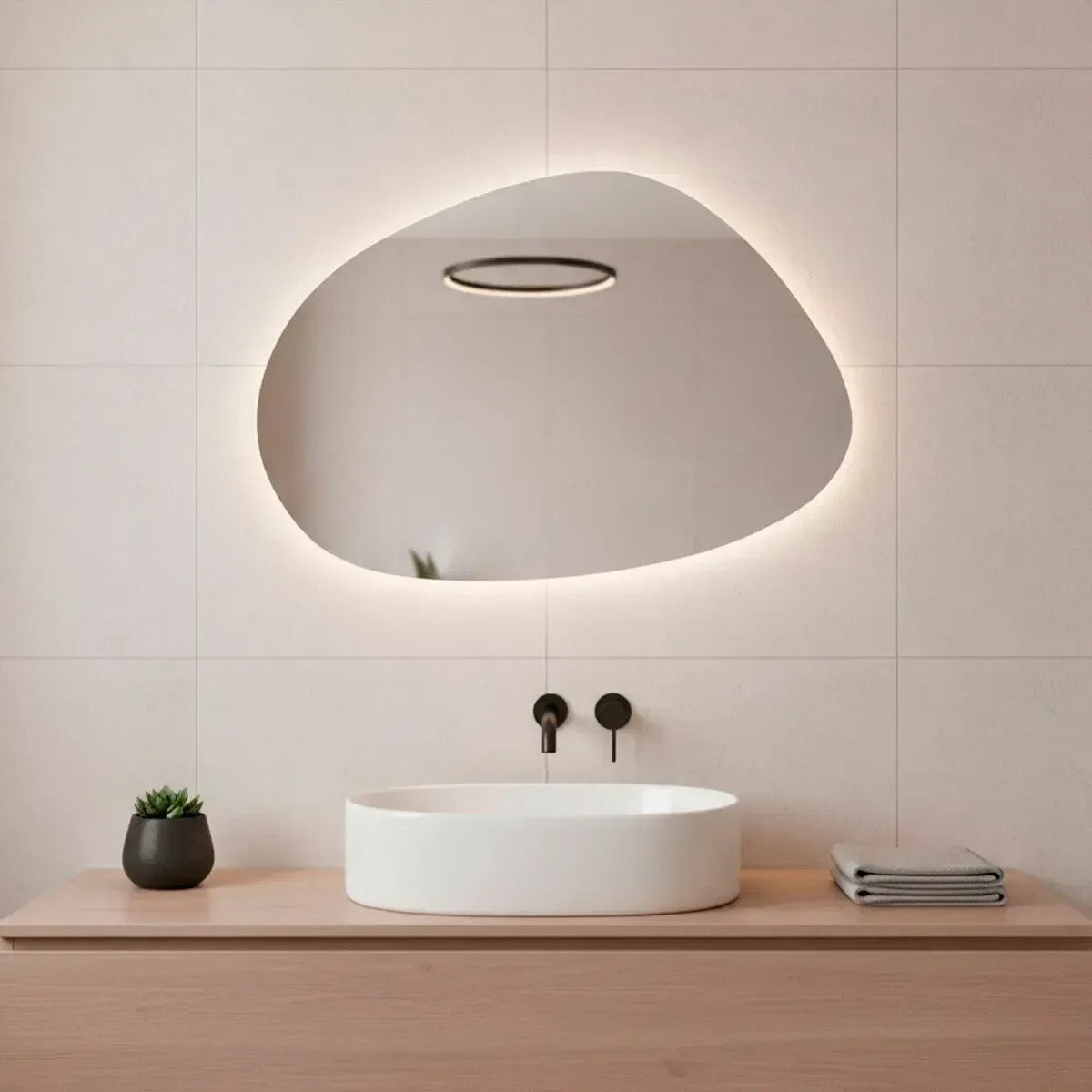Ver imagem 1 de Espelho com Led Frio Decorativo de Parede Sala Quarto Banheiro Hall Camarim 44x64cm Mod. Nuvem