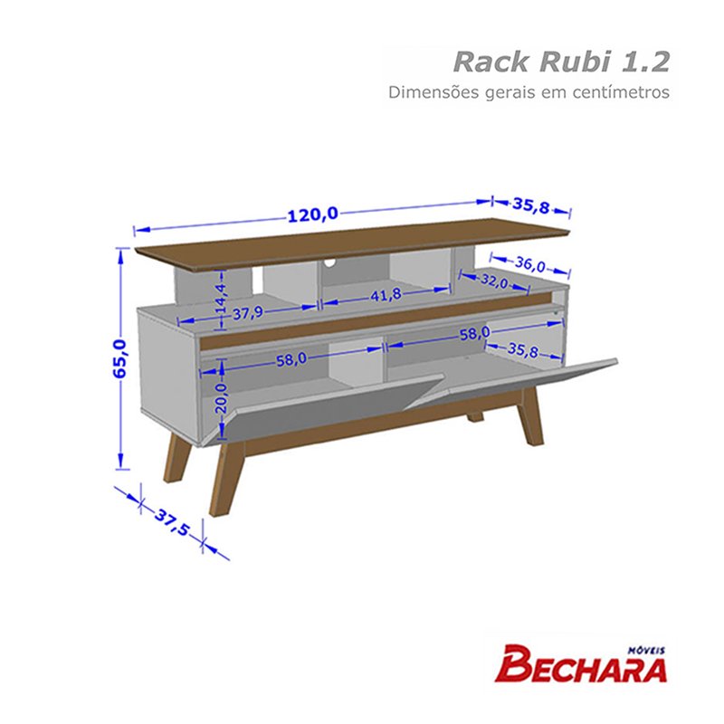 Rack Sala Rubi 1.2 para TV até 50 2 Portas Pé Madeira Macica - 5