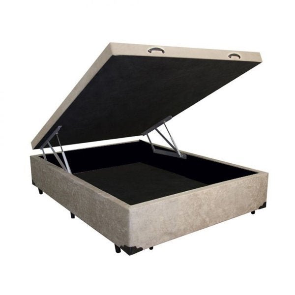 Cama Box Baú Casal Luxo 138x188 com Pistão A Gás Suede Bege - 1