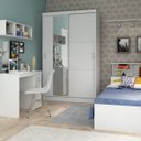 Ver imagem 4 de Quarto de Solteiro Completo com Guarda-Roupa com Espelho, Cama Console, Escrivaninha e Nicho Móveis