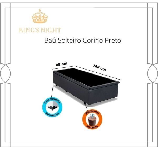 Cama Box Baú Solteiro Luxo Sintético Preto 40x88x188 - Imperial - 2