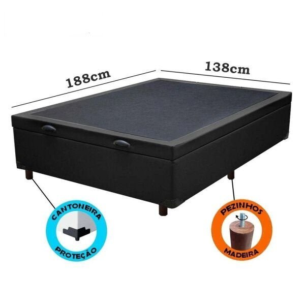 Cama Box Baú Casal Luxo Sintético Preto 40x138x188 - 2